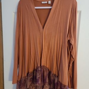 LOGO Lori Goldstein 1X Rayon 230 Cardigan with printed trim Terracotta Orange